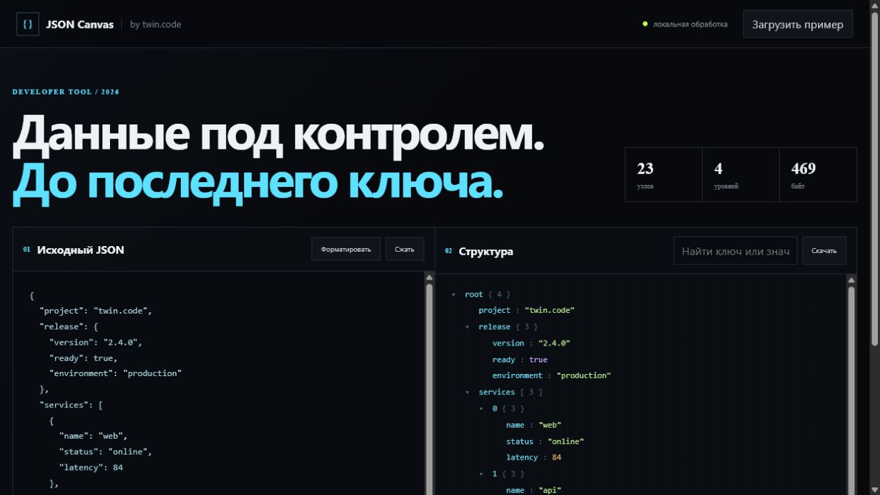 Главный экран проекта «JSON Canvas»